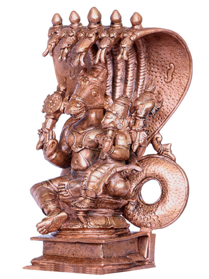 6" Hayagriva Bronze Statue With Devi Lakshmi Seated On Sheshnag Throne