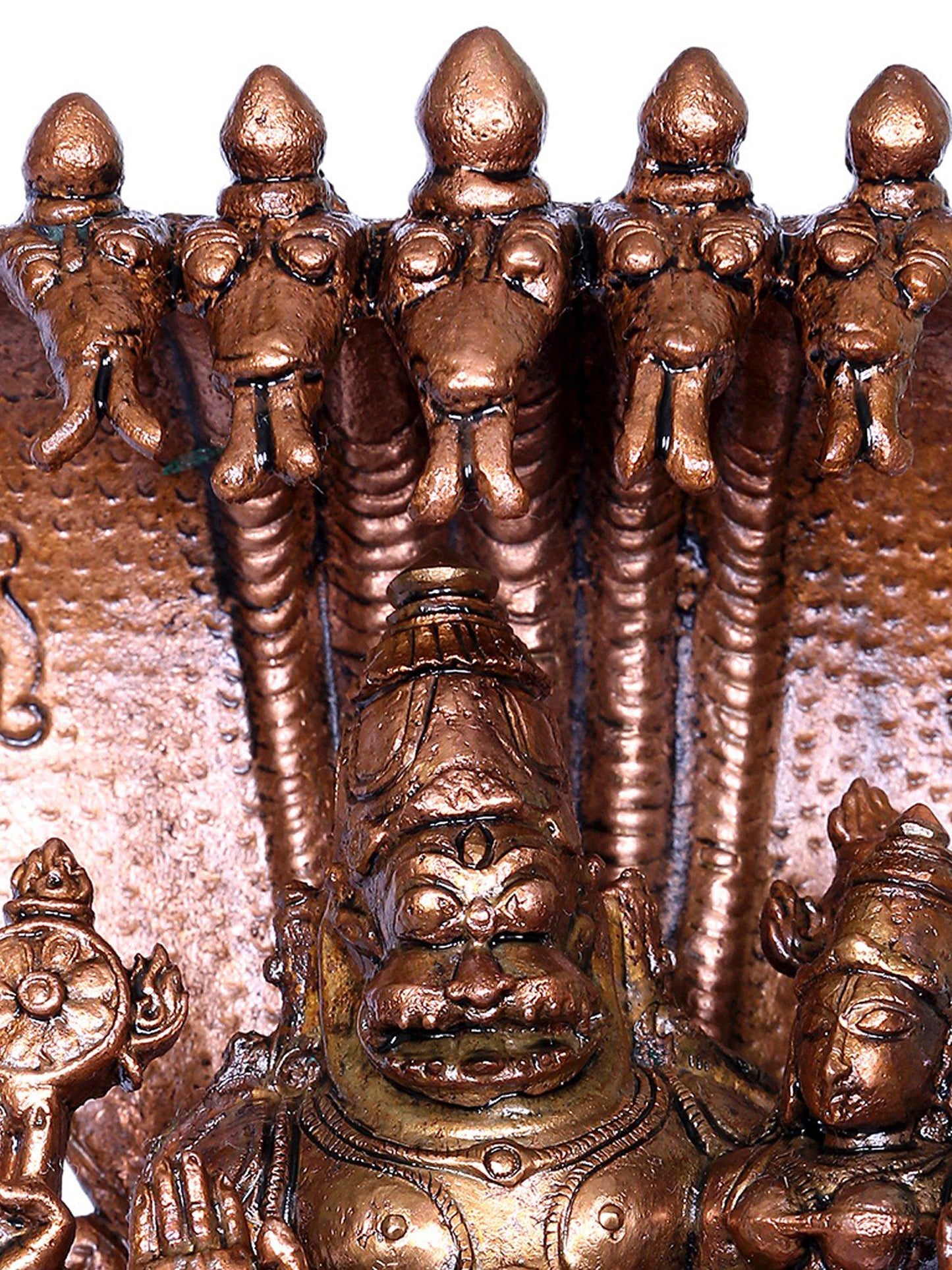 6" Bronze Narasimha Atarara Of Lord Vishnu With Devi Lakshmi Seated On Sheshnag Throne