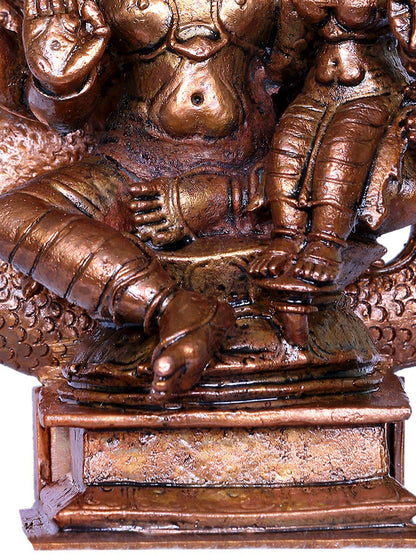 6" Bronze Narasimha Atarara Of Lord Vishnu With Devi Lakshmi Seated On Sheshnag Throne