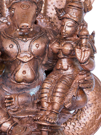 6" Varaha Form Of Lord Vishnu Bronze Statue With Devi Lakshmi Seated On Sheshnag Throne