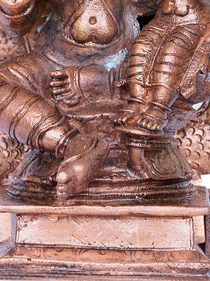 6" Varaha Form Of Lord Vishnu Bronze Statue With Devi Lakshmi Seated On Sheshnag Throne