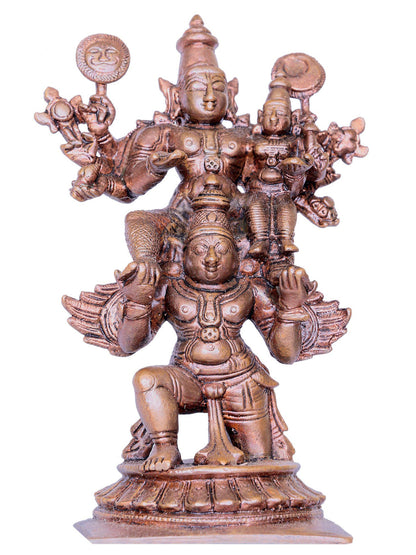 5" Small Bronze Lord Vishnu With Devi Lakshmi On Garuda | Bronze Statue