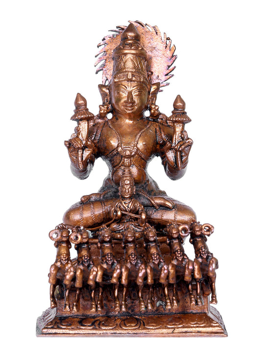 4" Small Bronze Lord Surya Idol On His Seven Horses Chariot | Bronze Statue