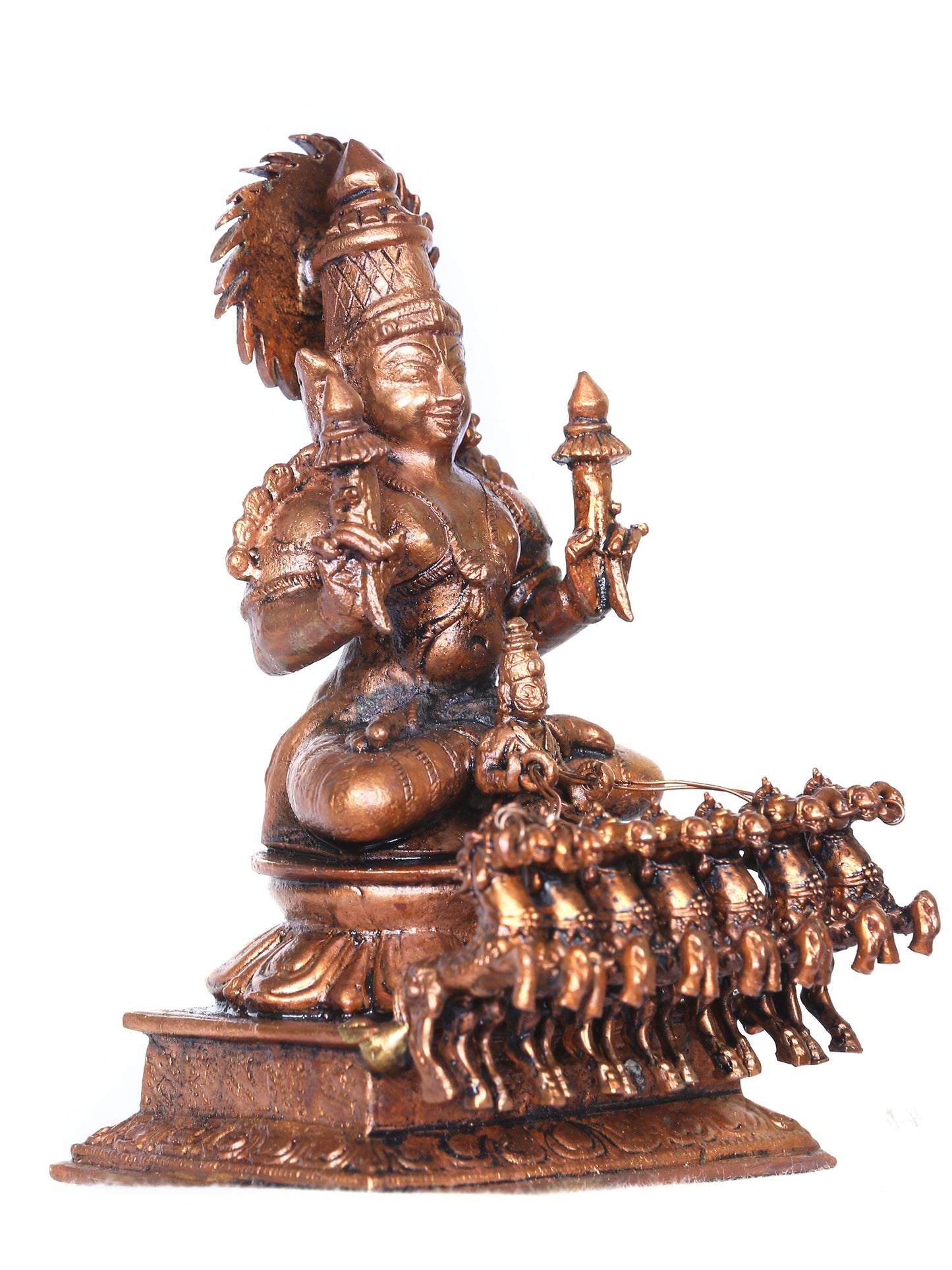 4" Small Bronze Lord Surya Idol On His Seven Horses Chariot | Bronze Statue