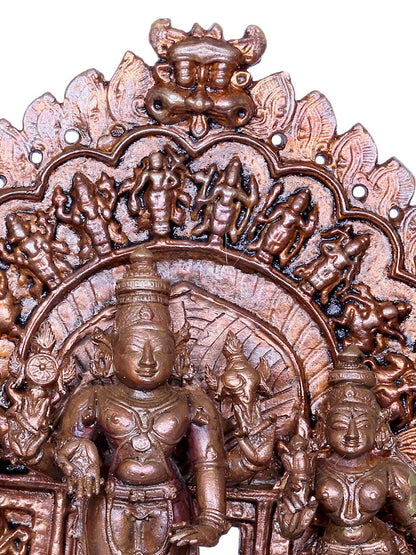 7" Lord Vishnu Bronze Idol With Sridevi And Bhudevi With Dashavatara Arch | Bronze Statue