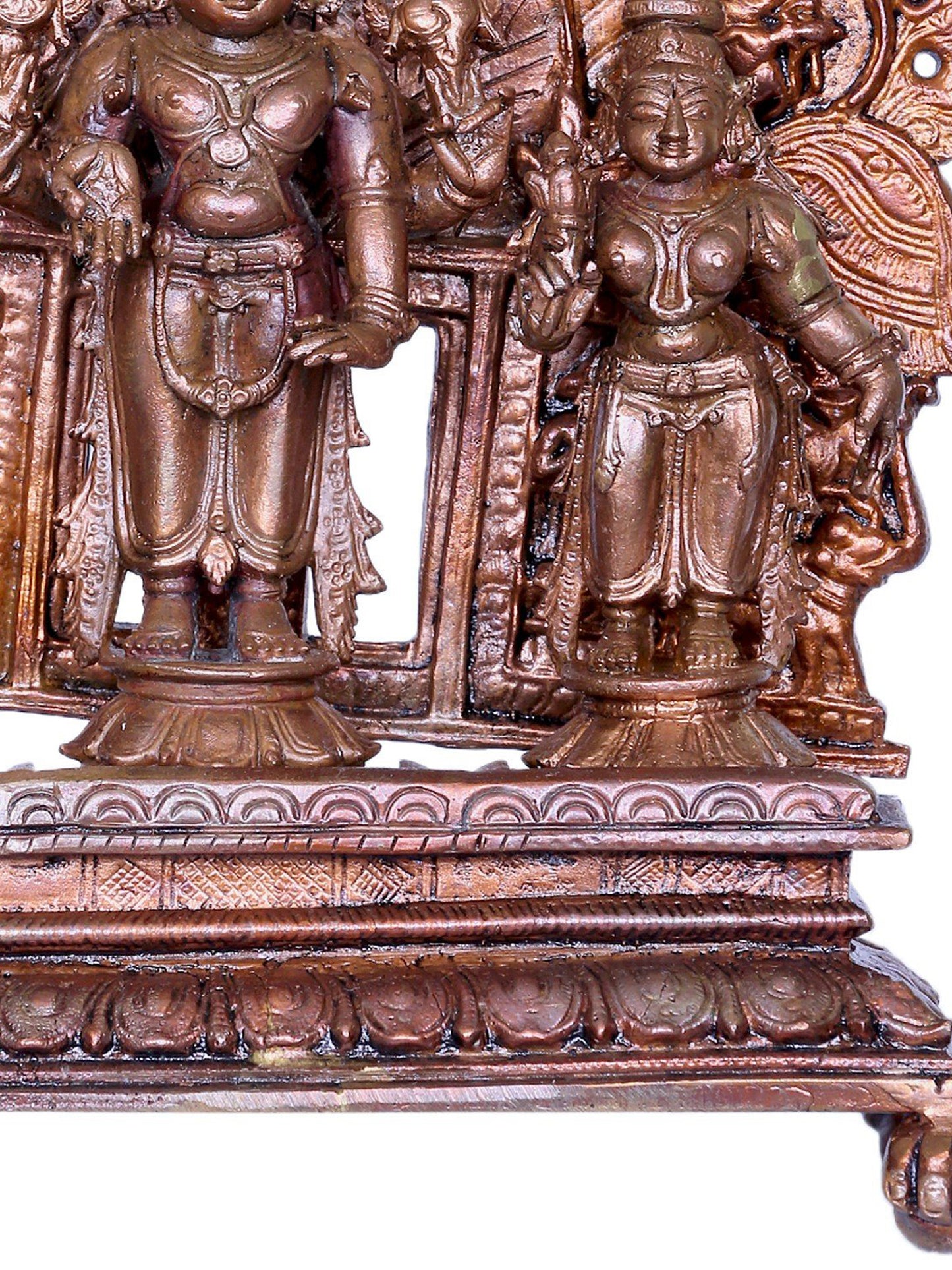 7" Lord Vishnu Bronze Idol With Sridevi And Bhudevi With Dashavatara Arch | Bronze Statue