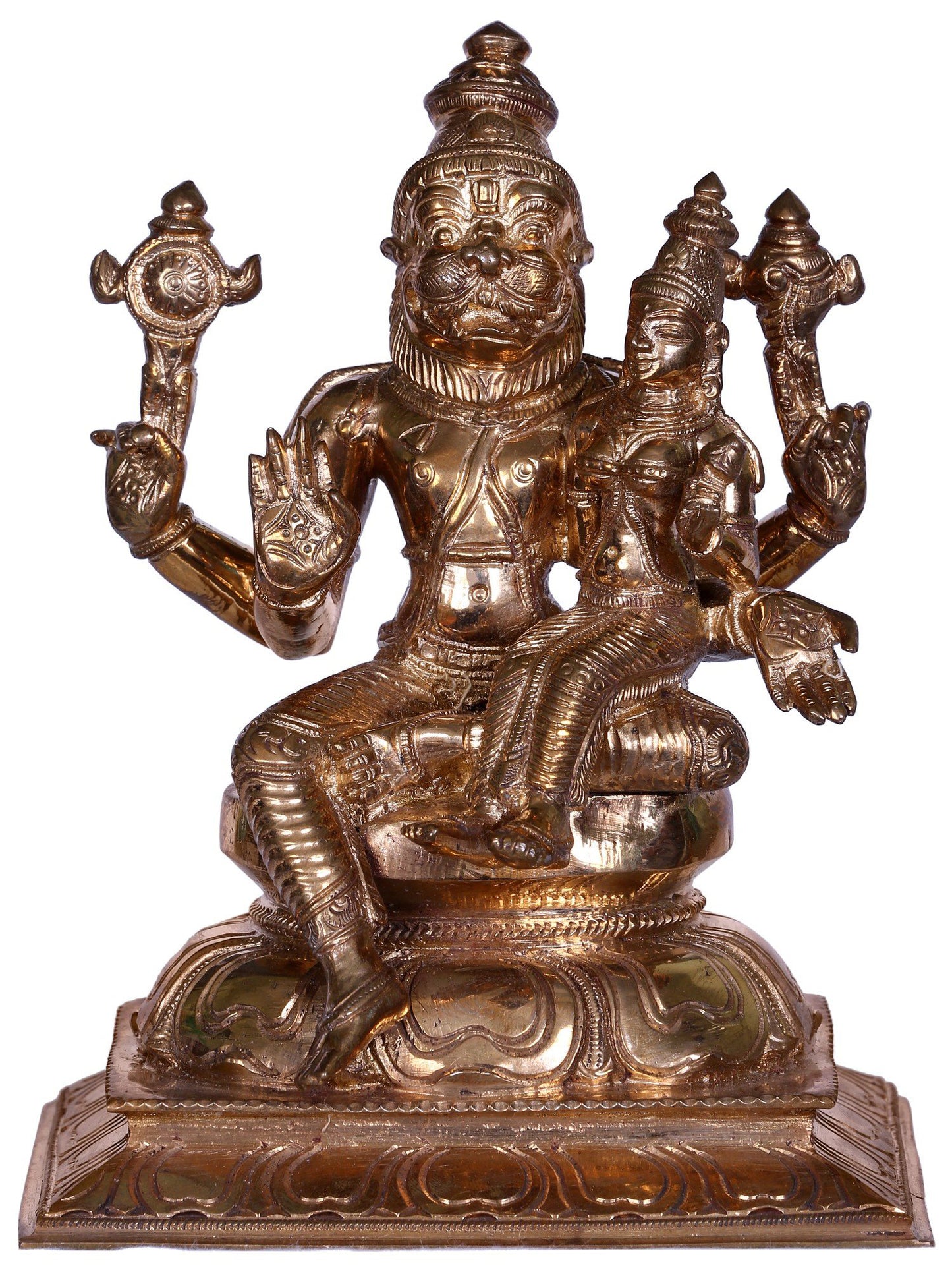 7" Lord Narasimha Bronze Statue With Devi Lakshmi | Handmade Idol | Bronze Figurine