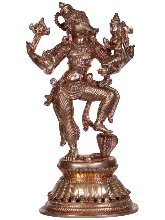 9" Bronze Standing Lord Varaha With Goddess Lakshmi | Handmade Idol | Bronze Statue