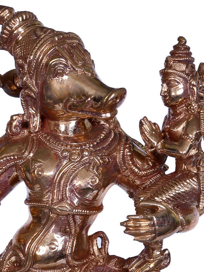 9" Bronze Standing Lord Varaha With Goddess Lakshmi | Handmade Idol | Bronze Statue