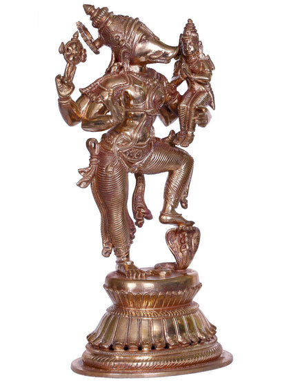 9" Bronze Standing Lord Varaha With Goddess Lakshmi | Handmade Idol | Bronze Statue