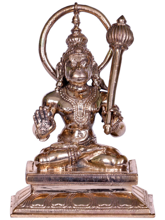 5" Small Bronze Sitting Sankat Mochan Lord Hanuman Statue | Handmade Idol