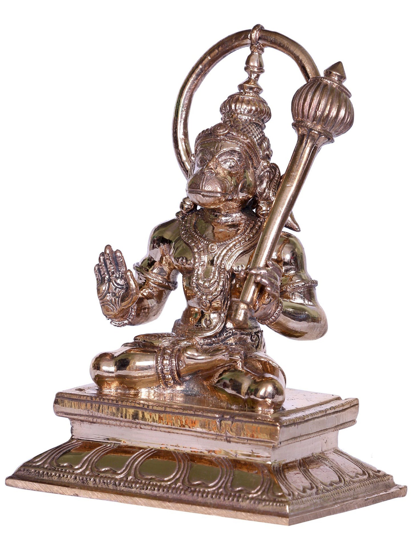 5" Small Bronze Sitting Sankat Mochan Lord Hanuman Statue | Handmade Idol