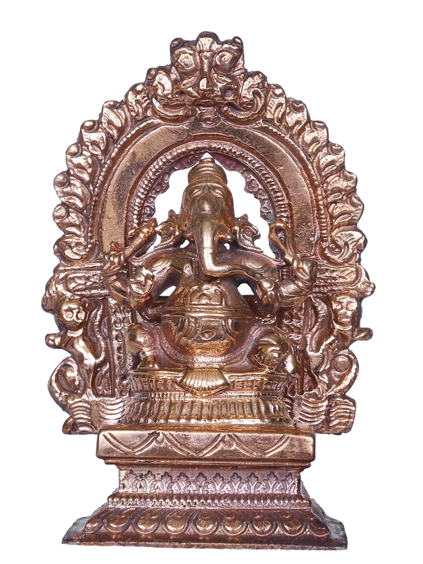 3'' Lord Ganesha Bronze Statue Seated On Pedestal With Arch | Handmade Ganesha Bronze Idol