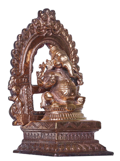 3'' Lord Ganesha Bronze Statue Seated On Pedestal With Arch | Handmade Ganesha Bronze Idol