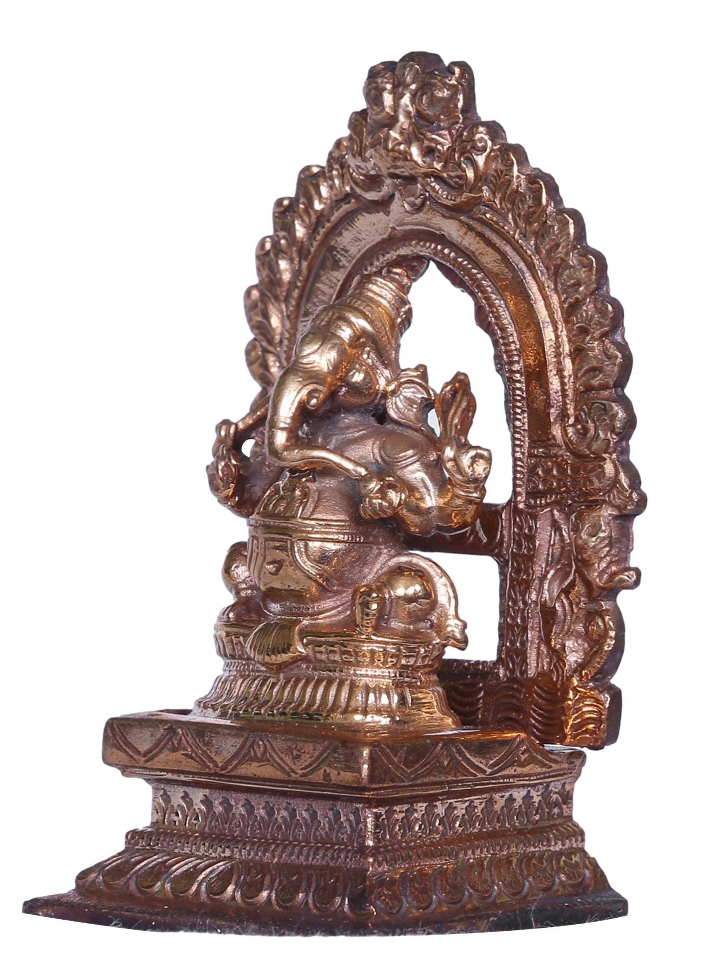 3'' Lord Ganesha Bronze Statue Seated On Pedestal With Arch | Handmade Ganesha Bronze Idol