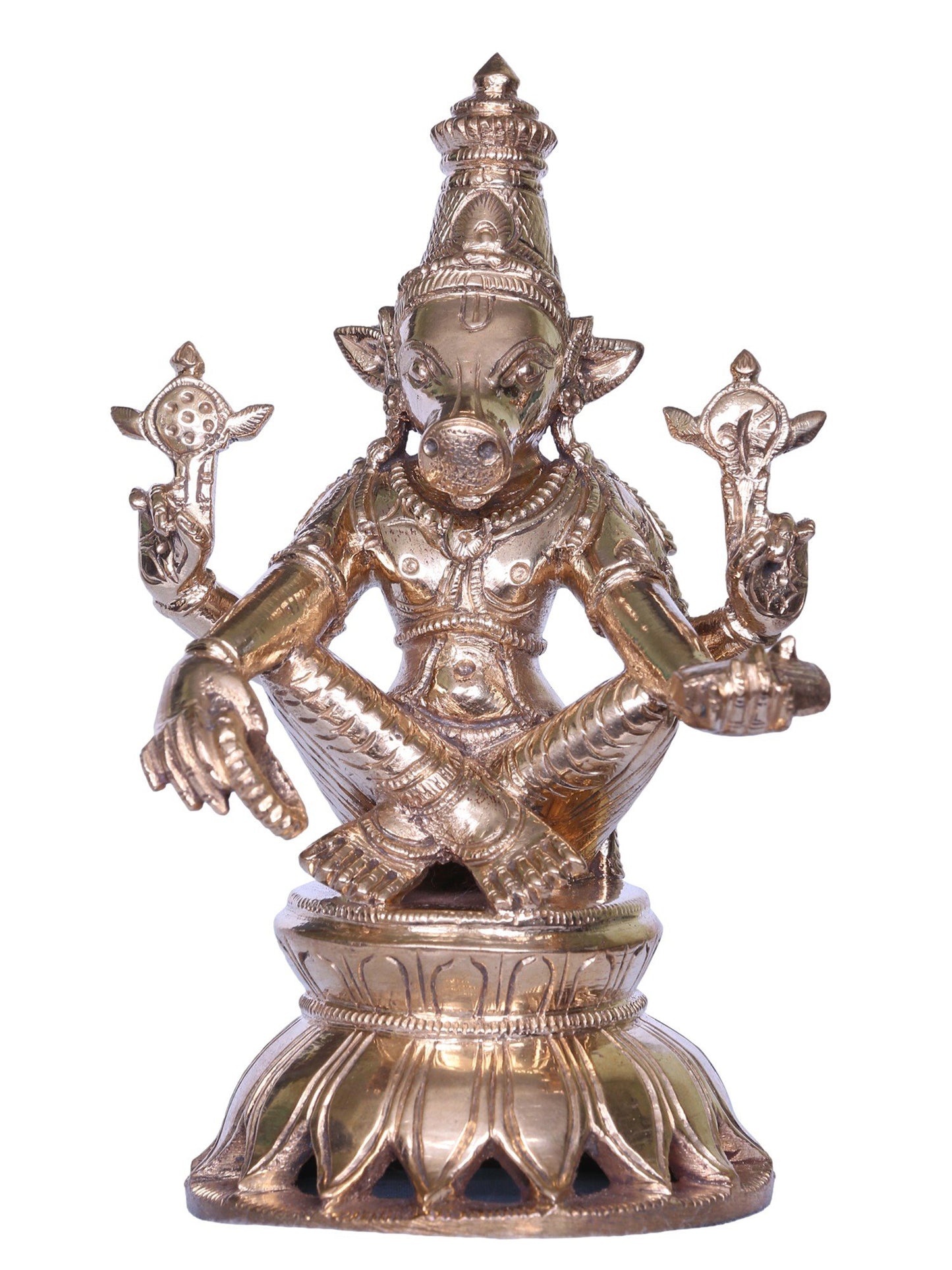 5'' Lord Varaha Bronze Statue In Sacred Yoga Asana | Handmade Bronze Idol