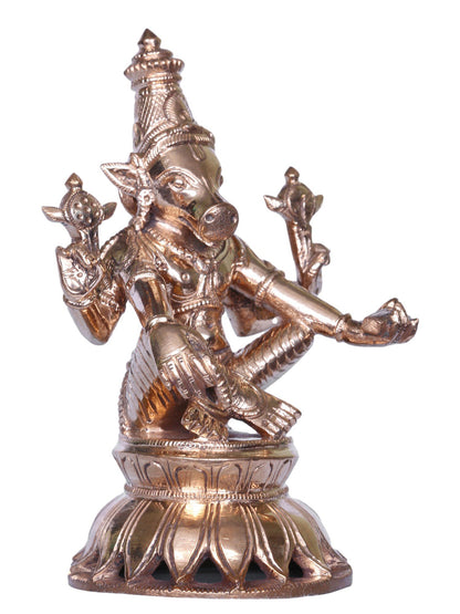 5'' Lord Varaha Bronze Statue In Sacred Yoga Asana | Handmade Bronze Idol