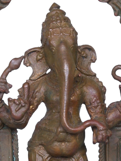 5'' Standing Lord Ganesha Bronze Statue With Arch | Handmade Idol | Ganesha Bronze Figurine