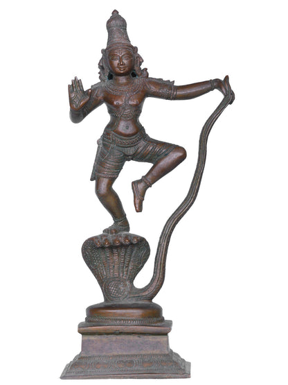 10'' Hindu Lord Kaliya Krishna Bronze Statue | Handmade Lord Krishna Idol | Bronze Figurine