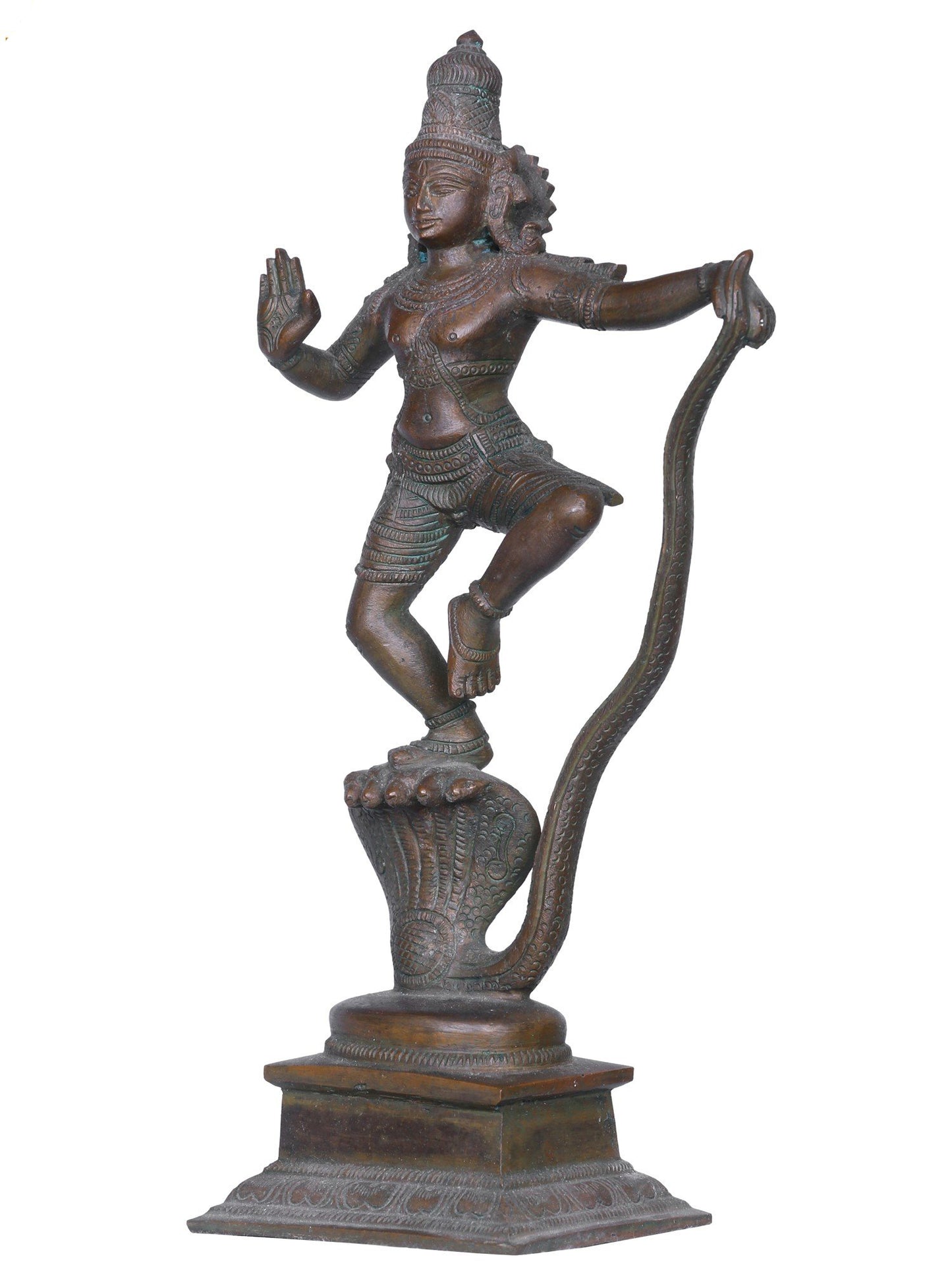 10'' Hindu Lord Kaliya Krishna Bronze Statue | Handmade Lord Krishna Idol | Bronze Figurine