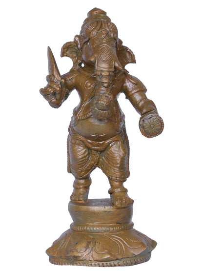 7'' Vira Ganpati Bronze Statue | Handmade Lord Ganesha Idol | Bronze Figurine