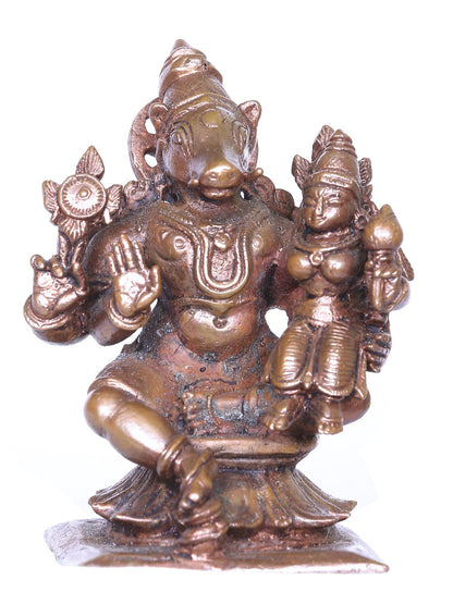 3'' Small Varaha Idol (Vishnu) With Goddess Lakshmi | Handmade Idol | Bronze Statue