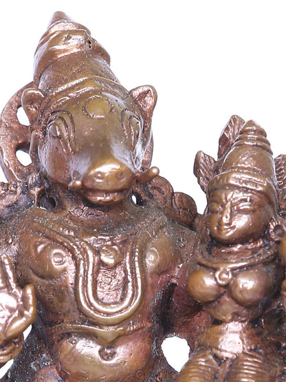 3'' Small Varaha Idol (Vishnu) With Goddess Lakshmi | Handmade Idol | Bronze Statue