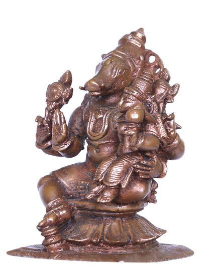 3'' Small Varaha Idol (Vishnu) With Goddess Lakshmi | Handmade Idol | Bronze Statue