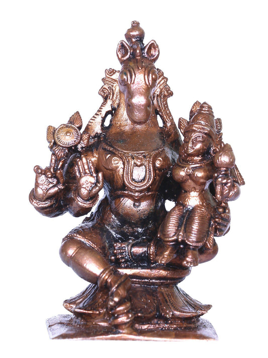 3'' Small Hayagriva Idol (Vishnu) Seated With Lakshmi | Handmade Idol | Bronze Statue