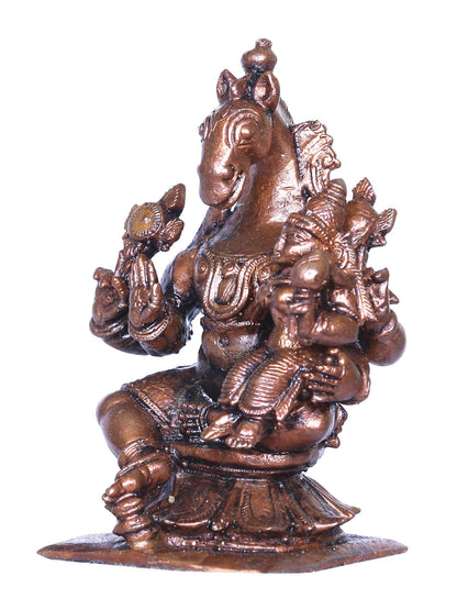 3'' Small Hayagriva Idol (Vishnu) Seated With Lakshmi | Handmade Idol | Bronze Statue