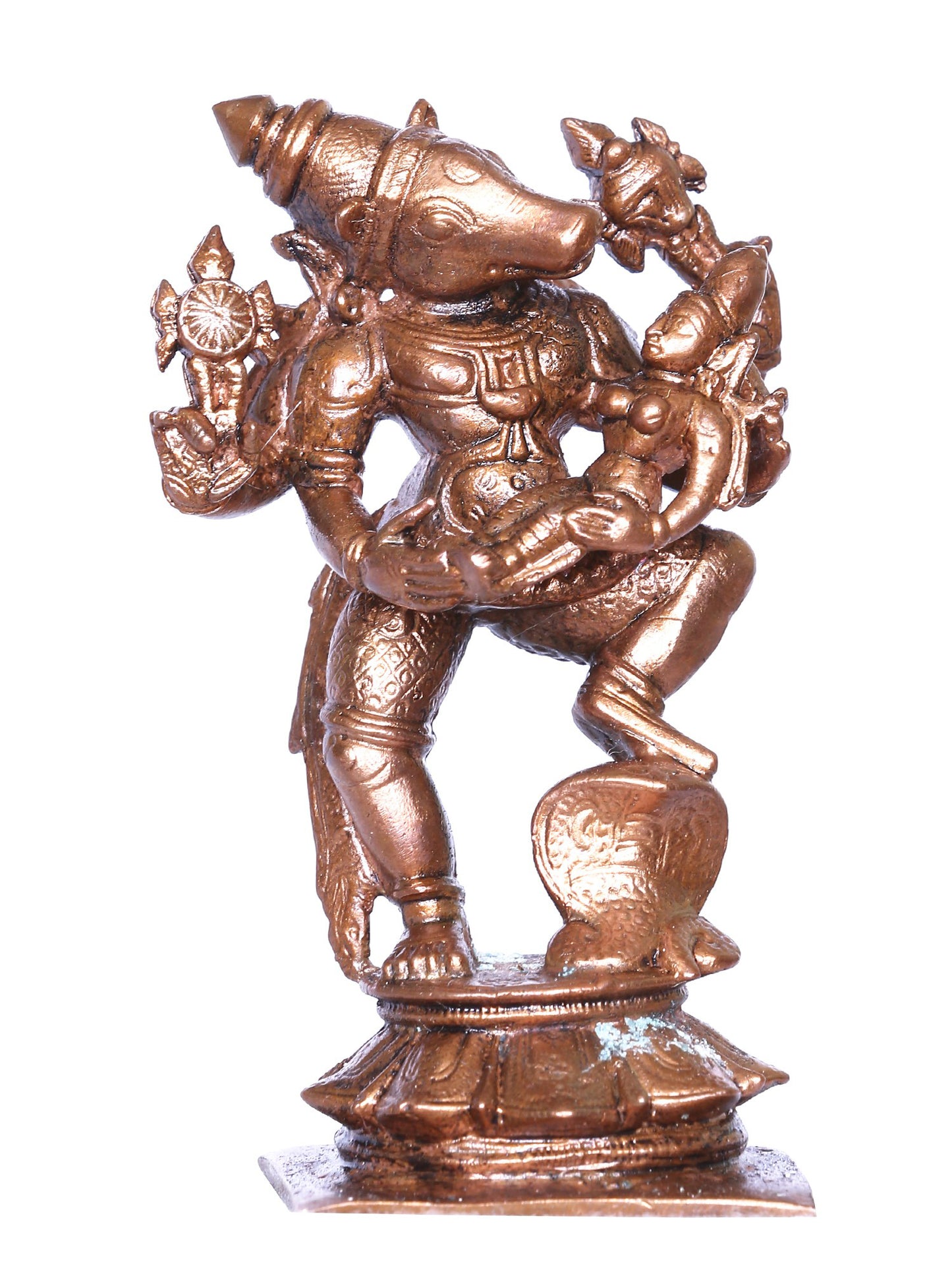 4'' Small Lord Varaha Carrying Bhudevi In Bronze | Handmade Idol | Bronze Statue