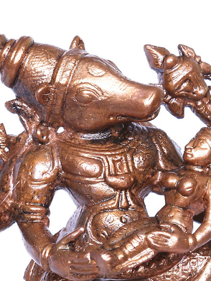 4'' Small Lord Varaha Carrying Bhudevi In Bronze | Handmade Idol | Bronze Statue