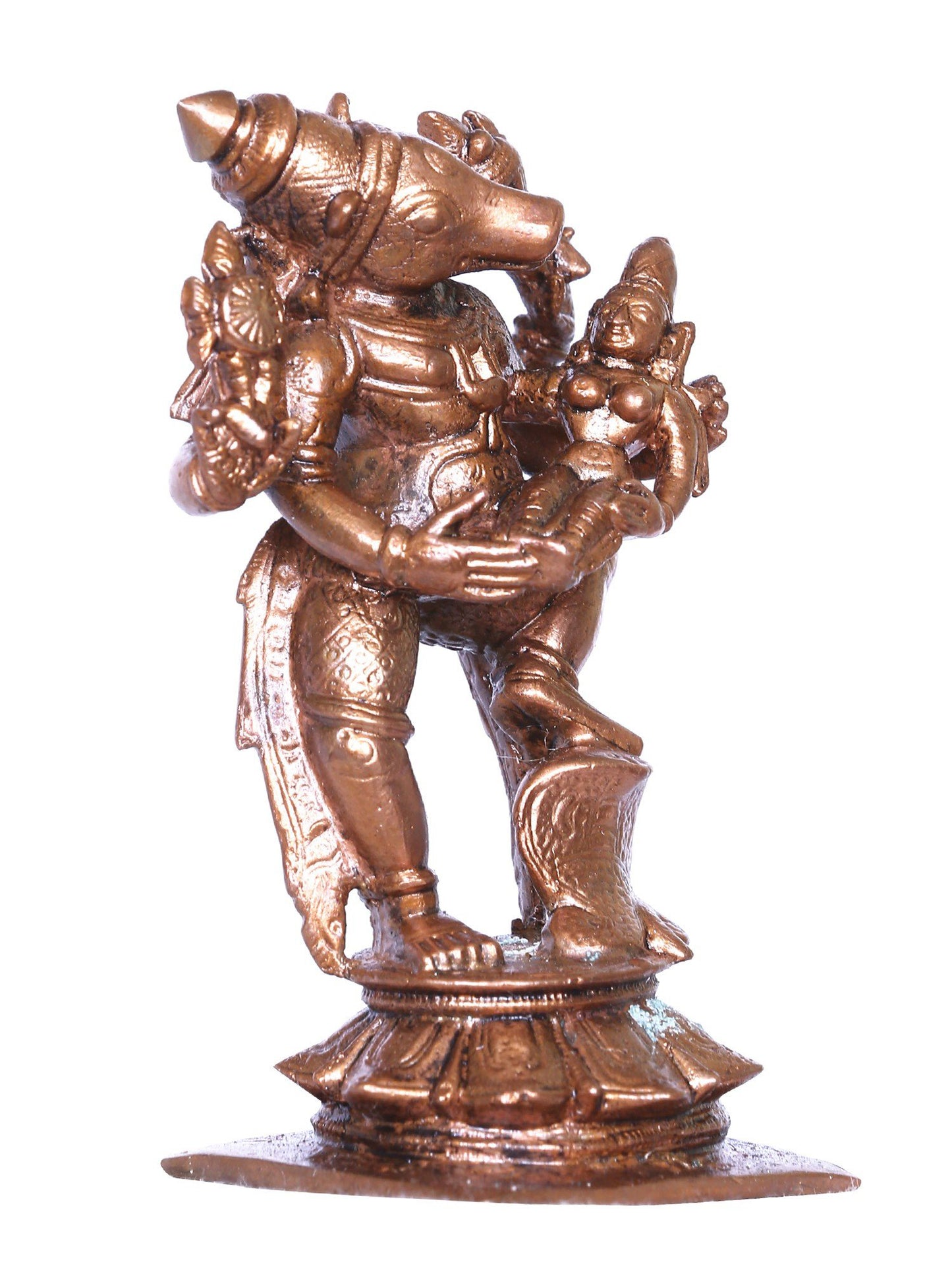 4'' Small Lord Varaha Carrying Bhudevi In Bronze | Handmade Idol | Bronze Statue