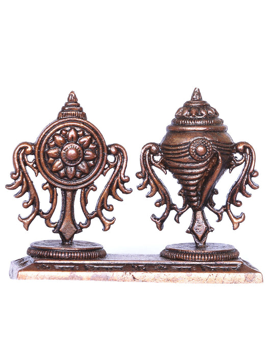 3'' Shankha And Chakra Vaishnava Symbol In Bronze | Handmade | Bronze Statue