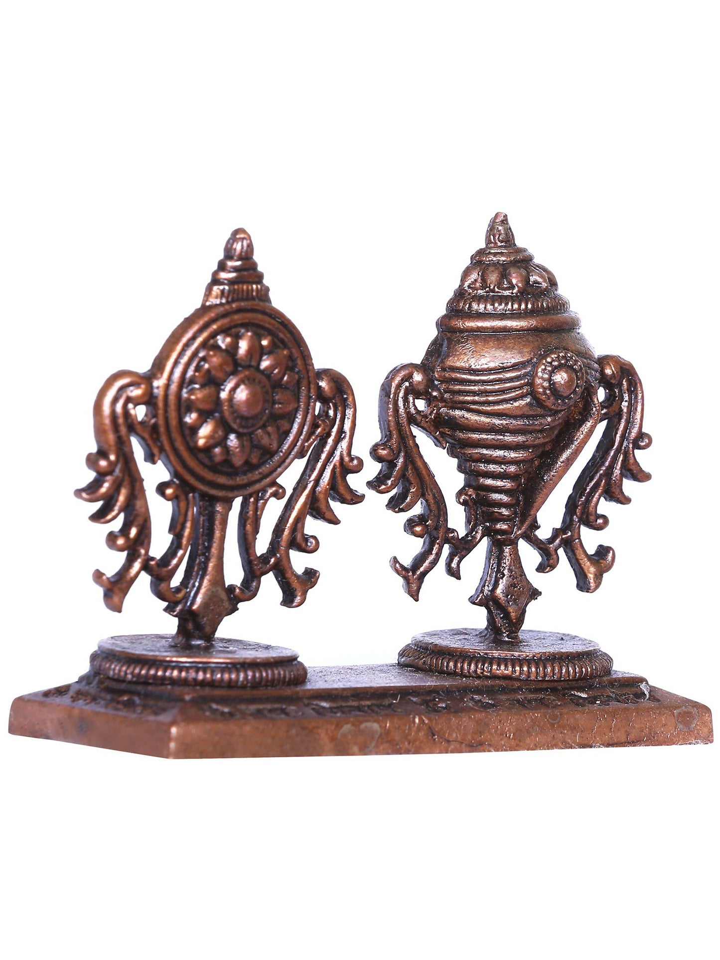 3'' Shankha And Chakra Vaishnava Symbol In Bronze | Handmade | Bronze Statue