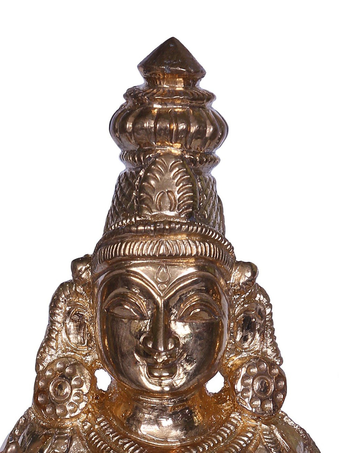 6'' Hindu Deity Four Handed Lakshmi Idol Seated On Lotus | Goddess Bronze Statue