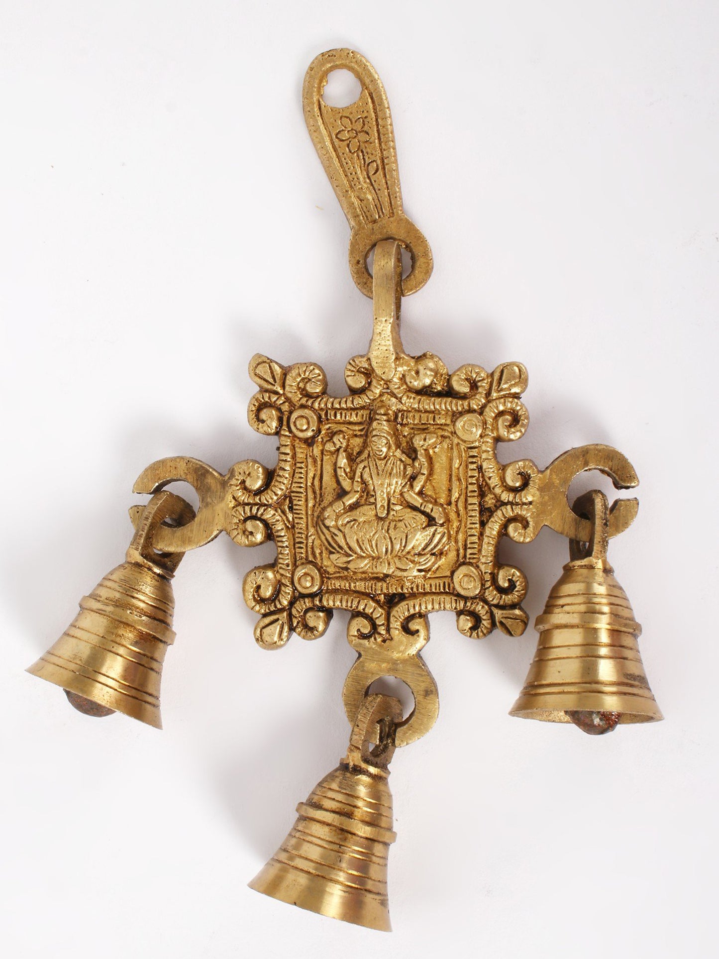 7" Goddess Lakshmi Wall Hanging Bells In Brass | Handmade Wall Decor Brass Bell For Temple