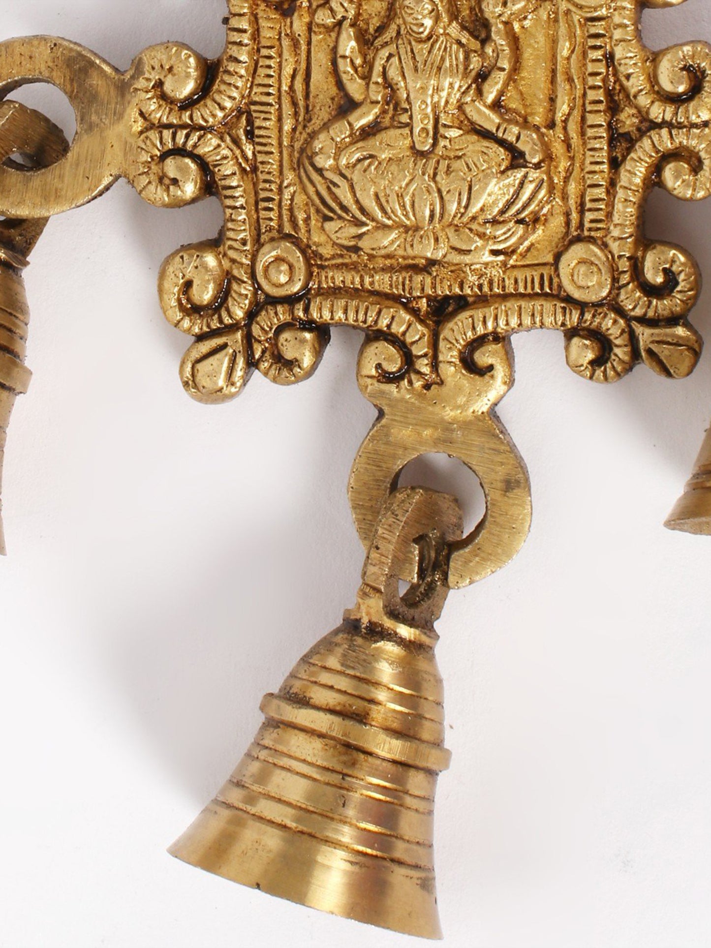 7" Goddess Lakshmi Wall Hanging Bells In Brass | Handmade Wall Decor Brass Bell For Temple