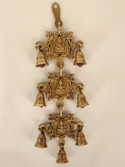 14" Lord Ganapati Design Wall Hanging Bells | Handmade Wall Decor Brass Bell For Temple