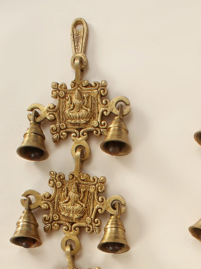 22" Lakshmi - Ganesha Wall Hanging Bells In Brass | Handmade Wall Decor Brass Bell For Temple