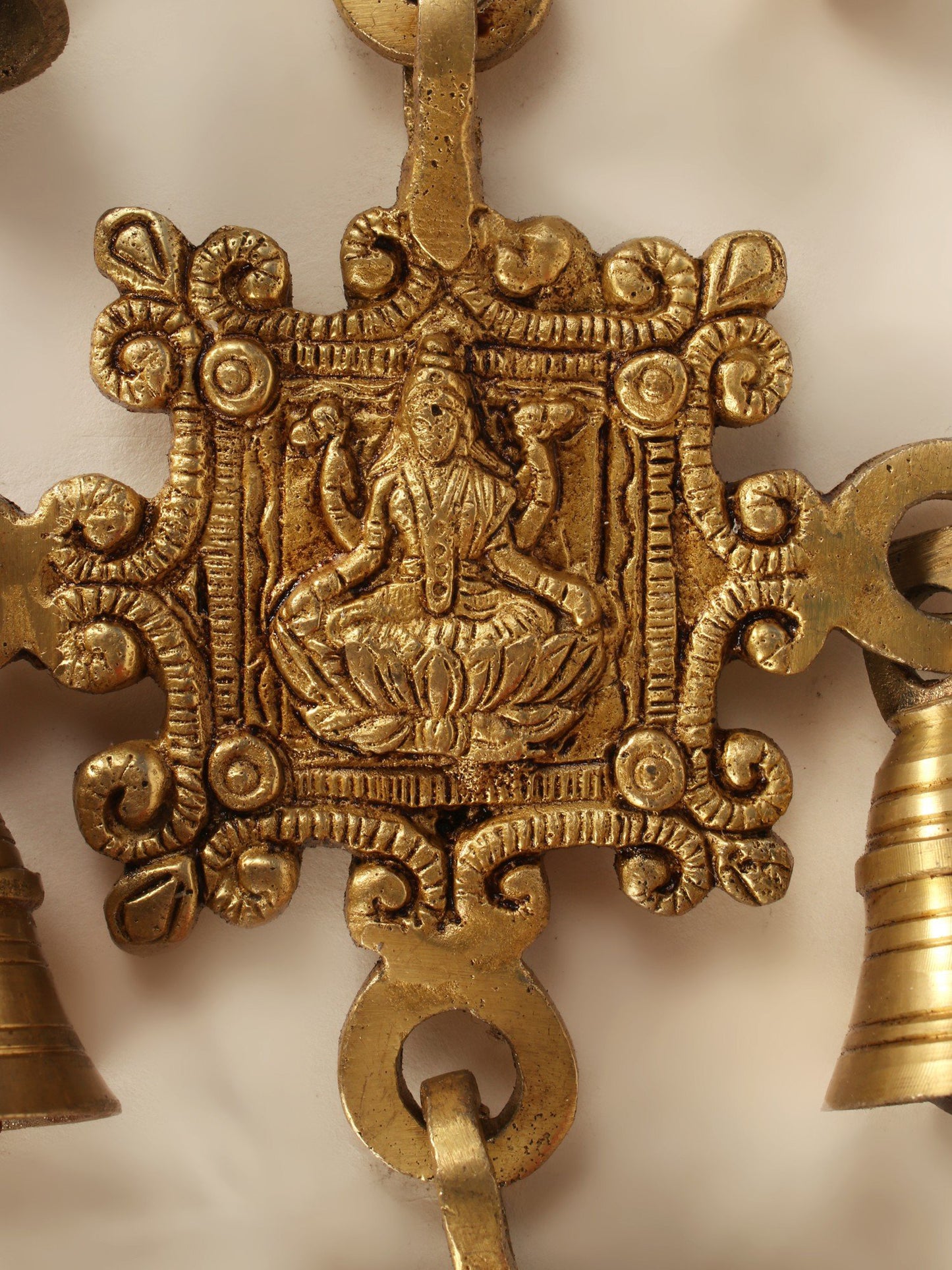 22" Lakshmi - Ganesha Wall Hanging Bells In Brass | Handmade Wall Decor Brass Bell For Temple