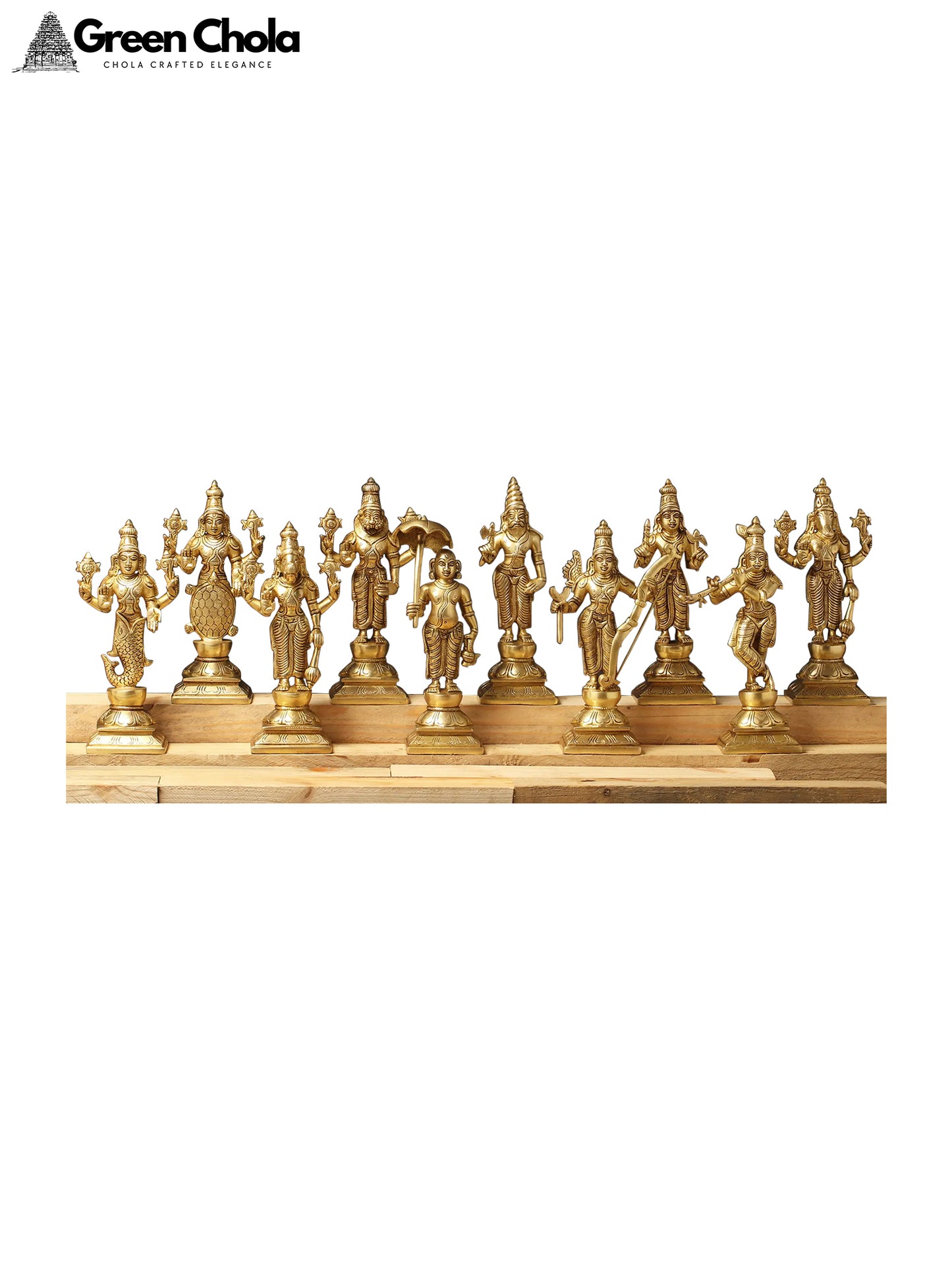 9-inch Small Brass Statue Set of Ten Incarnations of Lord Vishnu