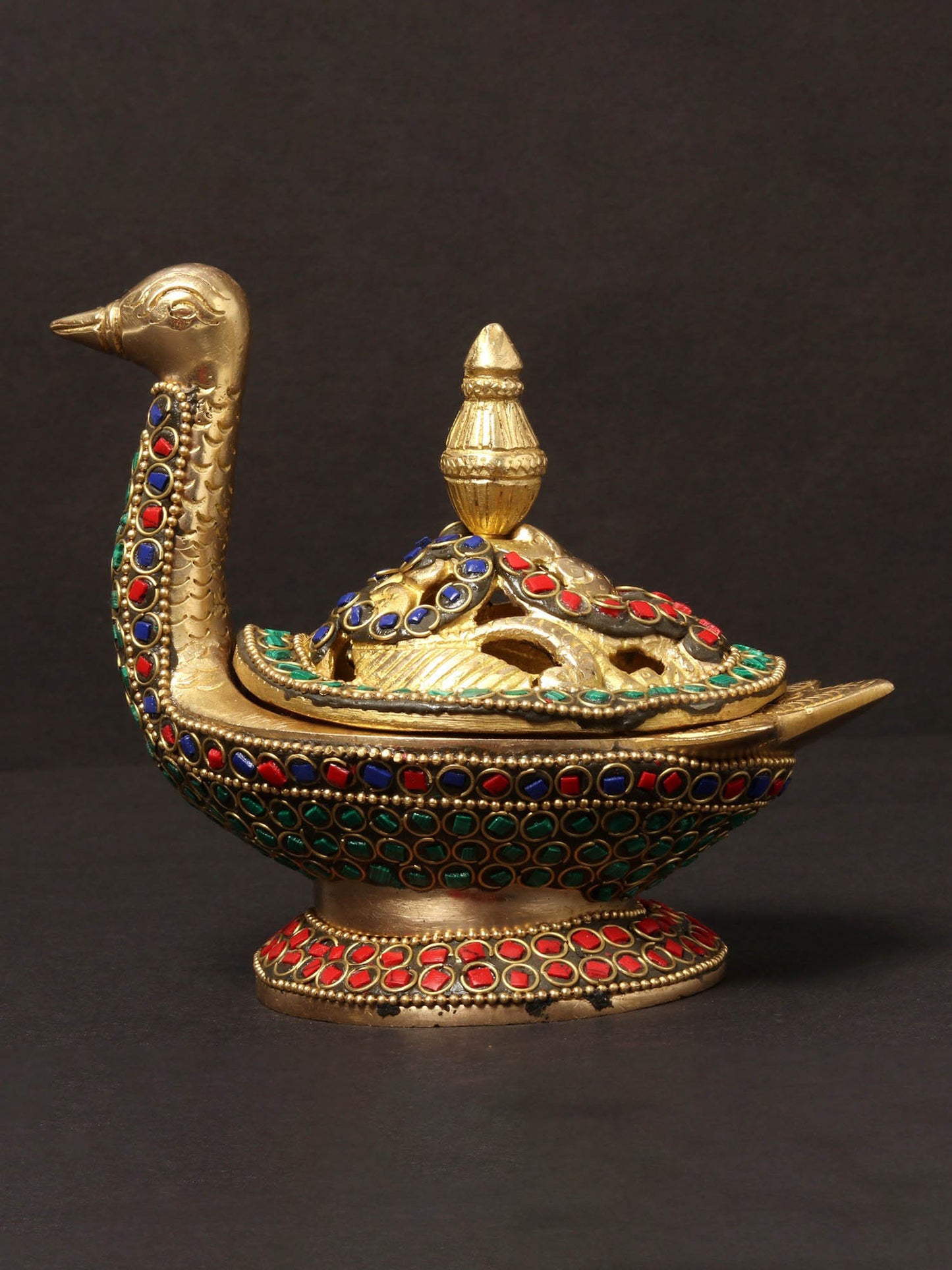 5'' Peacock Incense Burner | Brass With Inlay Work | Handmade