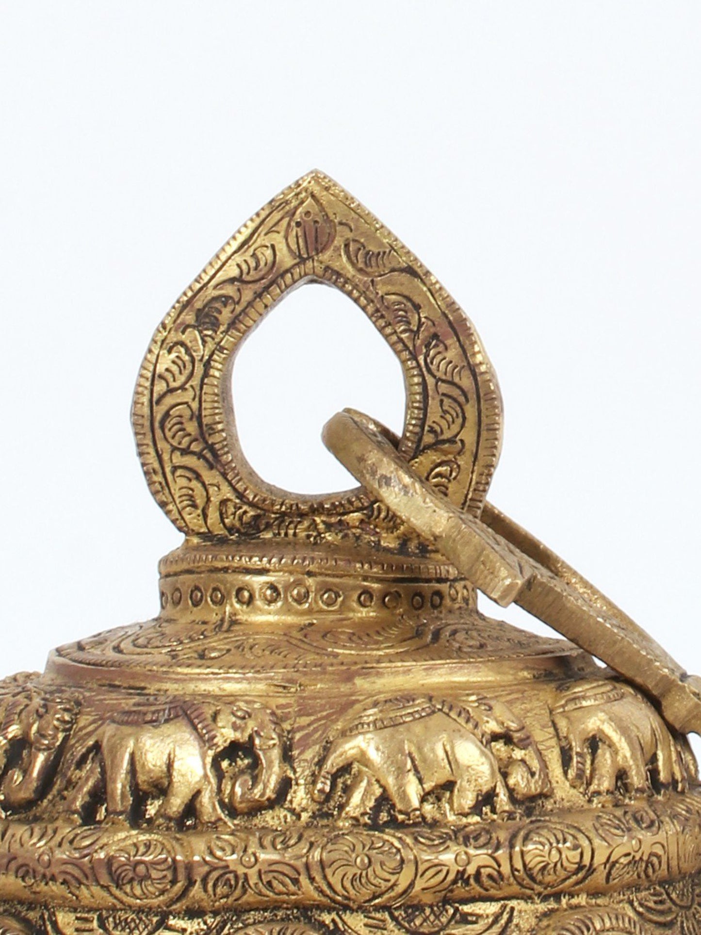 29'' Ashtalakshmi Bell With Multiple Design Engraved And Heavy Chain | Handmade Brass Bell For Temple