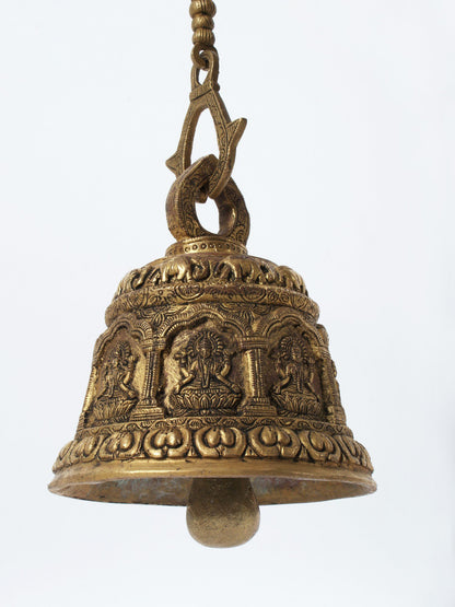 29'' Ashtalakshmi Bell With Multiple Design Engraved And Heavy Chain | Handmade Brass Bell For Temple