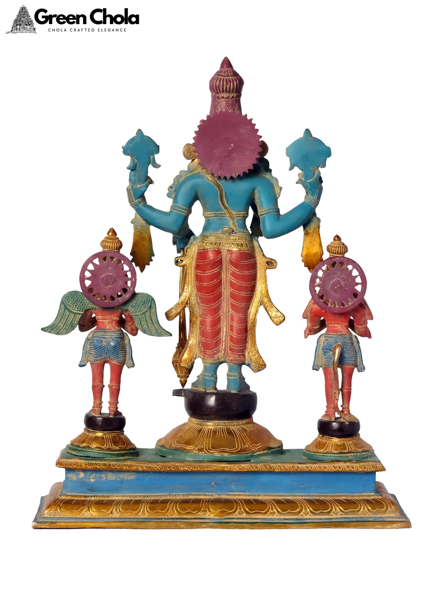 24-inch Colorful Standing Lord Vishnu Brass Statue with Garuda and Hanuman