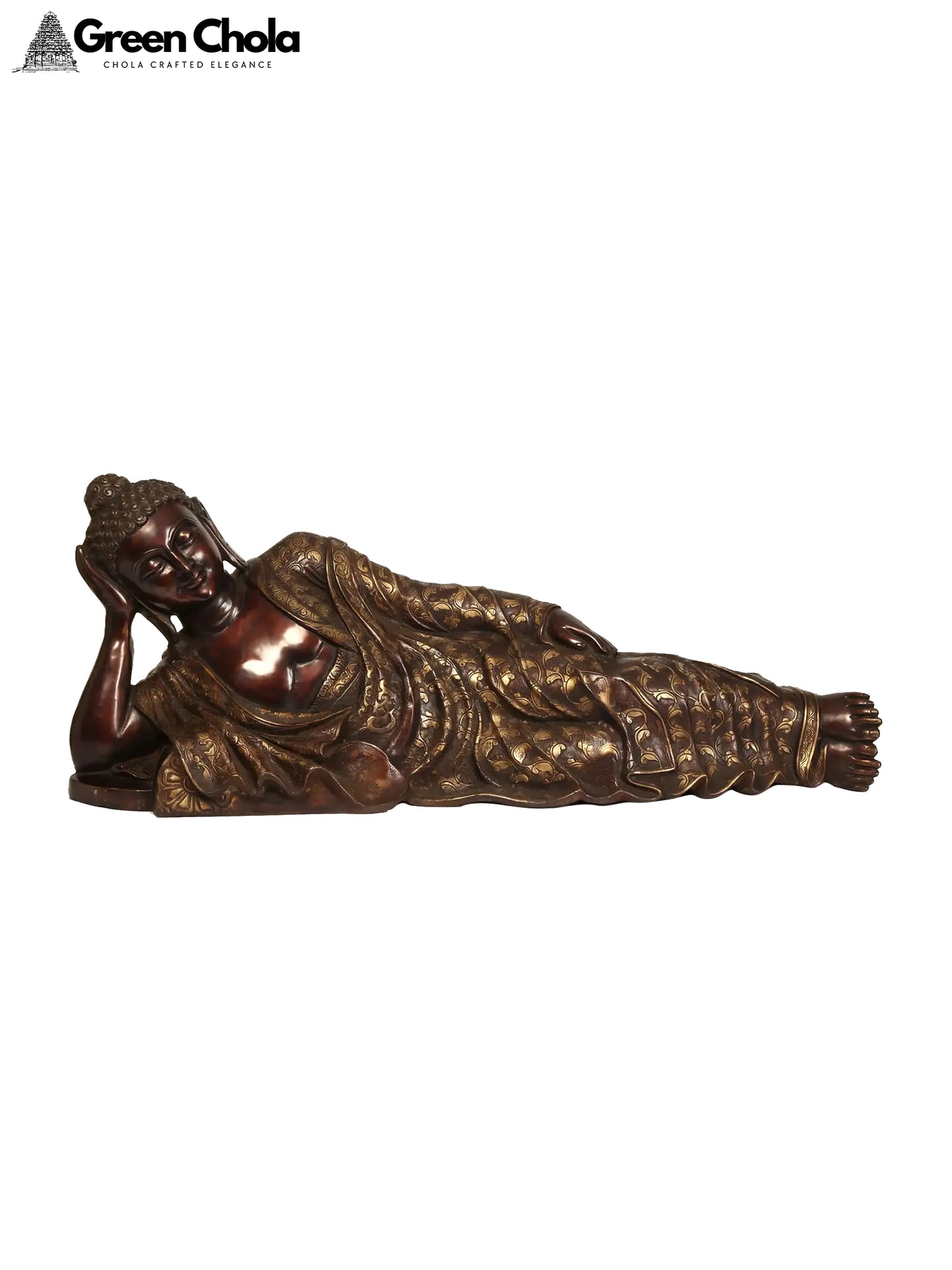 48-Inch Large Relaxing Lord Buddha Brass Idol | Tibetan Buddhist Art