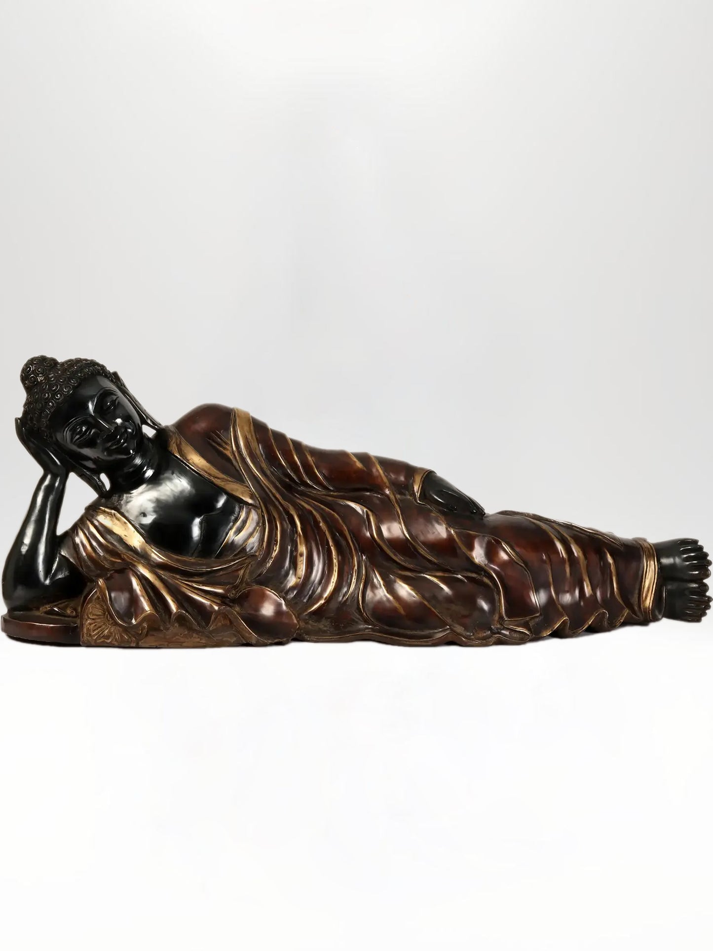 Mahaparinirvana Buddha Sculpture in Brass 48-Inch