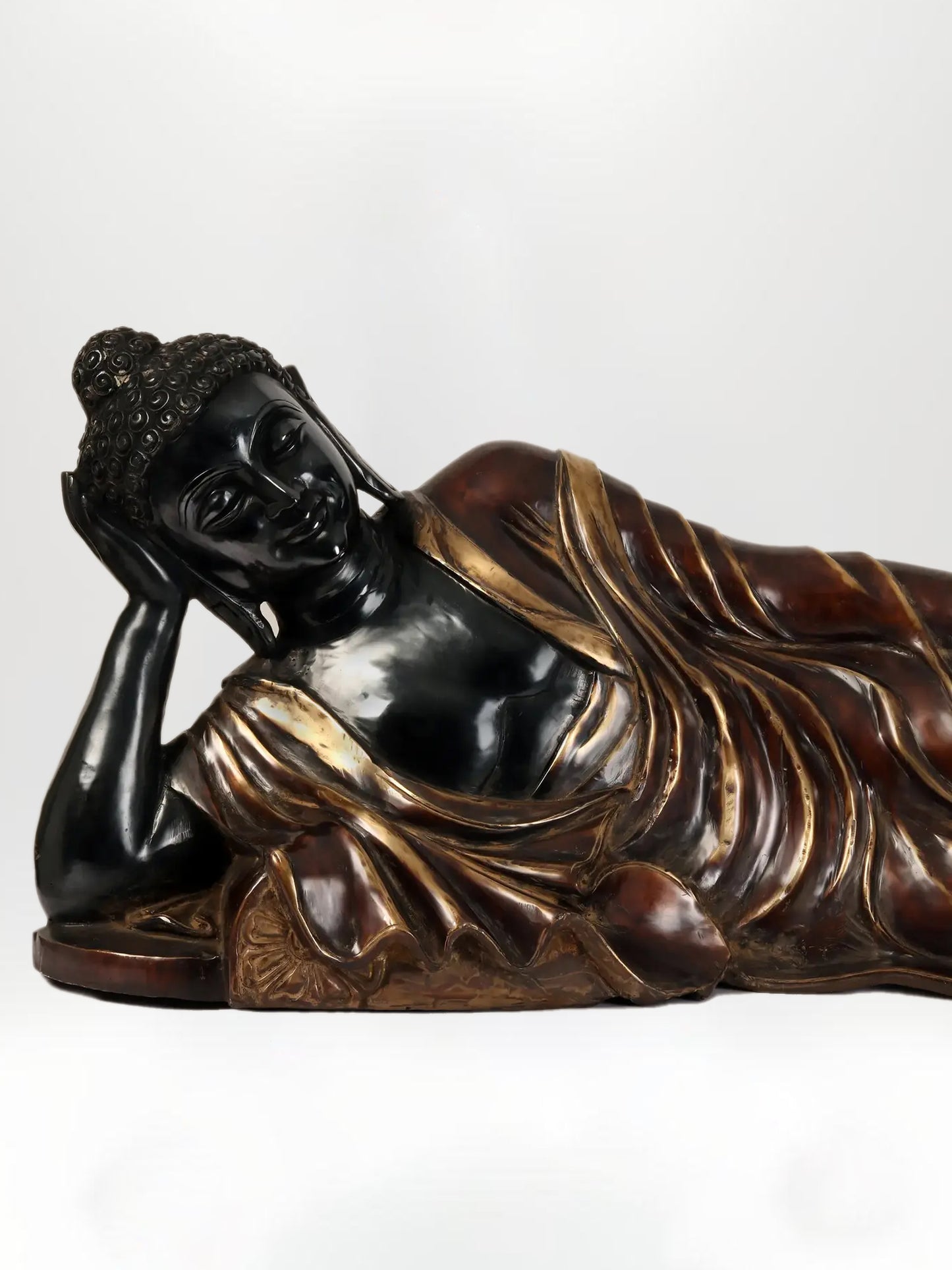 Mahaparinirvana Buddha Sculpture in Brass 48-Inch