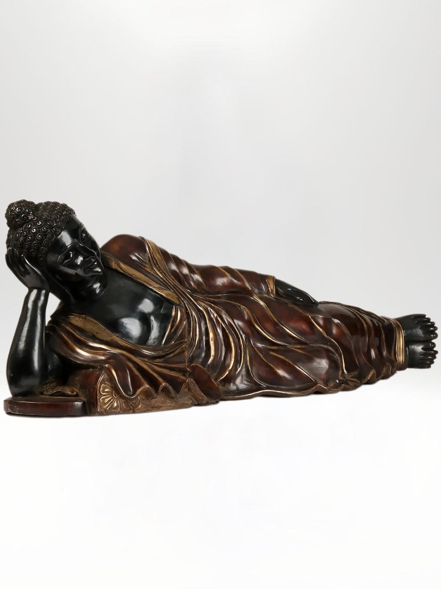 Mahaparinirvana Buddha Sculpture in Brass 48-Inch